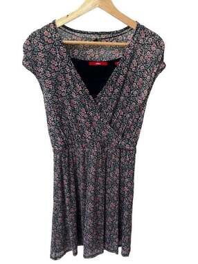 s.Oliver Women's Navy Blue Floral Cap Sleeve V-Neck Mini Dress Size 38